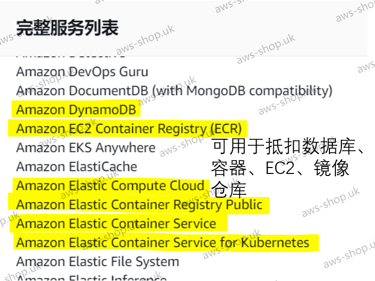 抵扣数据库、容器、EC2、镜像仓库
